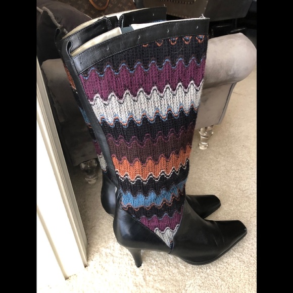 Bellini Shoes - Bellini leather & fabric boots, size 8.